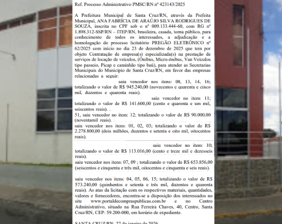 R$ 4,7 MILHÕES EM ALUGUEL DE CARROS: SANTA CRUZ ASSINA CONTRATO GIGANTE PARA LOCAÇÃO DE FROTA
