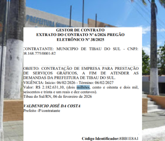 CONTRATO MILIONÁRIO: PREFEITURA DE TIBAU DO SUL ASSINA R$ 2,1 MILHÕES PARA PAPELARIA E IMPRESSÕES