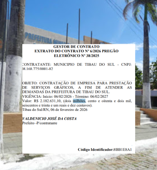 CONTRATO MILIONÁRIO: PREFEITURA DE TIBAU DO SUL ASSINA R$ 2,1 MILHÕES PARA PAPELARIA E IMPRESSÕES