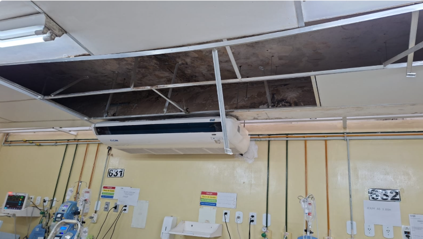 CALAMIDADE REAL: TETO DE UTI DO WALFREDO GURGEL DESABA SOBRE PACIENTE.