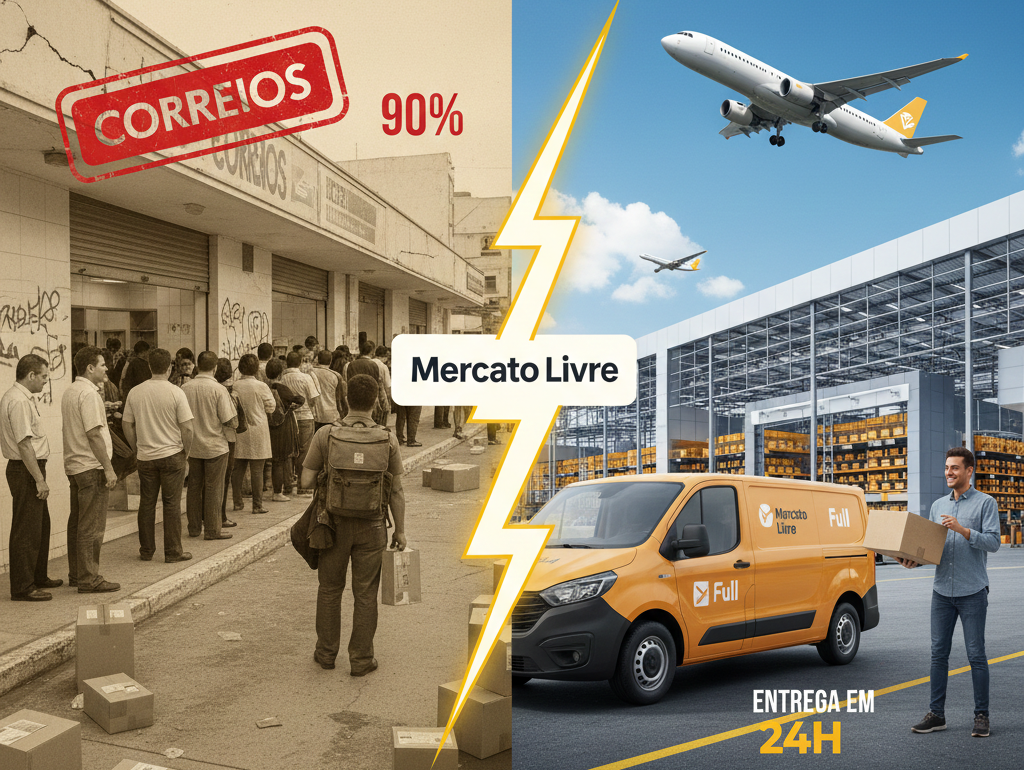 O FIM DE UM MONOPÓLIO: COMO O MERCADO LIVRE “DESTRUIU” OS CORREIOS COM EFICIÊNCIA BRUTAL