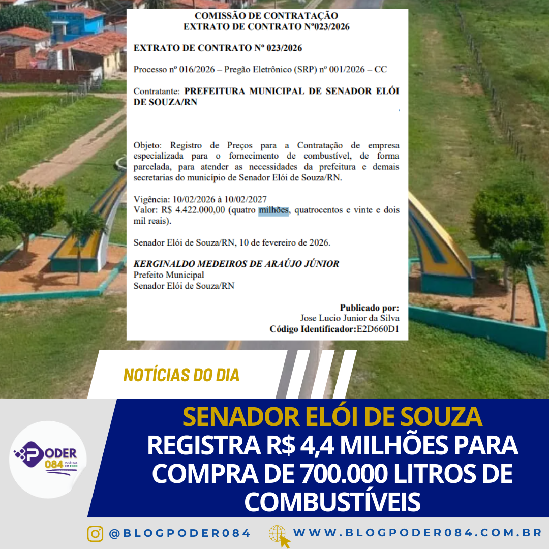 SENADOR ELÓI DE SOUZA REGISTRA R$ 4,4 MILHÕES PARA COMPRA DE 700.000 LITROS DE COMBUSTÍVEIS