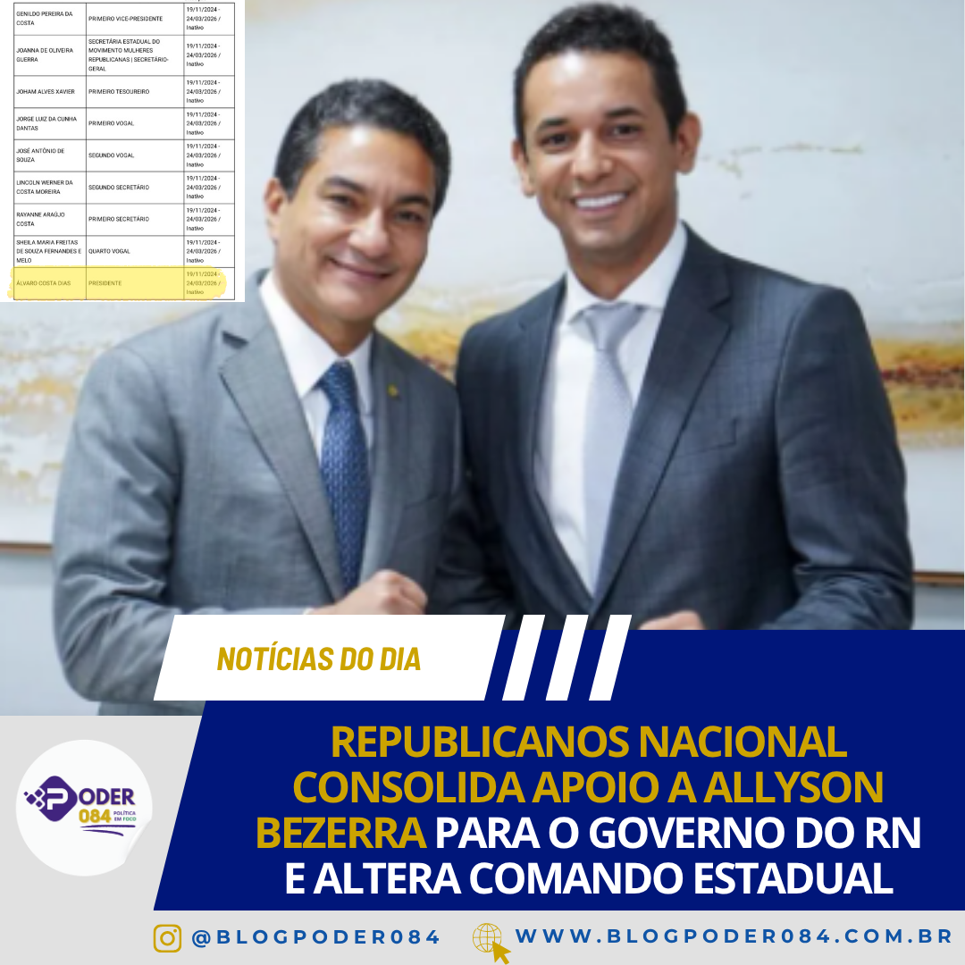 REPUBLICANOS NACIONAL CONSOLIDA APOIO A ALLYSON BEZERRA PARA O GOVERNO DO RN E ALTERA COMANDO ESTADUAL