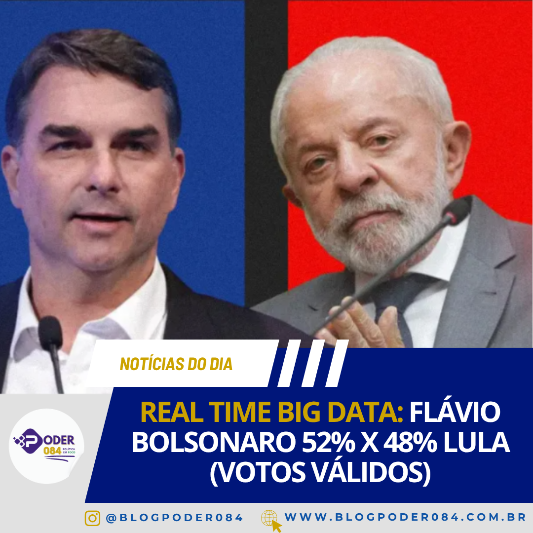 REAL TIME BIG DATA: FLÁVIO BOLSONARO 52% X 48% LULA (VOTOS VÁLIDOS)